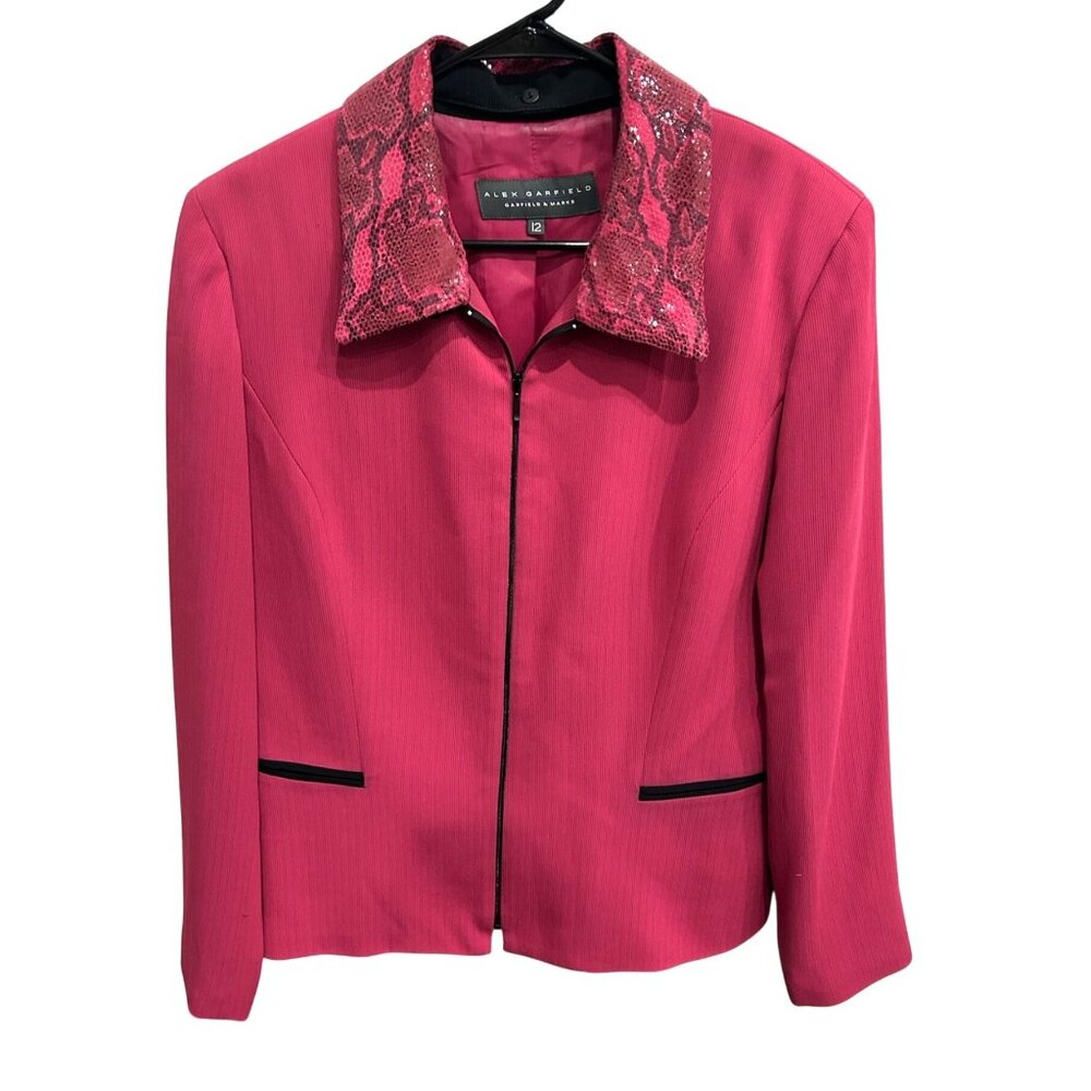Alex Garfield Womens Pink Jacket Size 12 Sequin Snake Print Collar